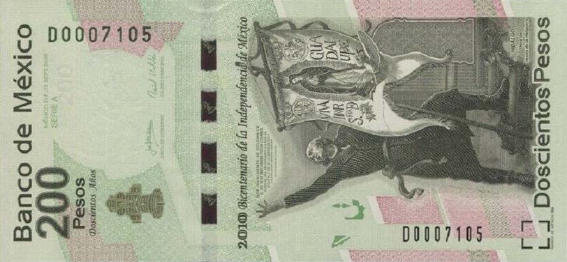 Front of Mexico p129d: 200 Pesos from 2008