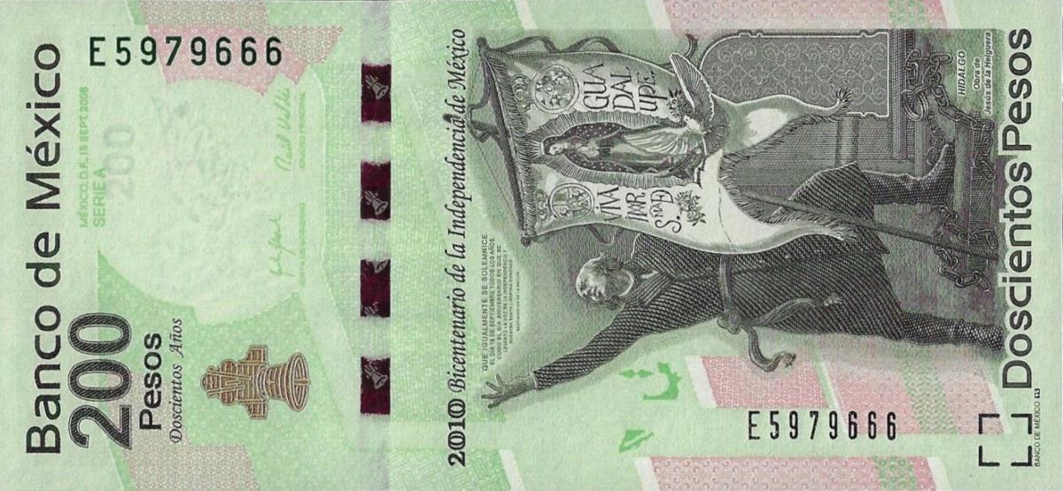 Front of Mexico p129e: 200 Pesos from 2008