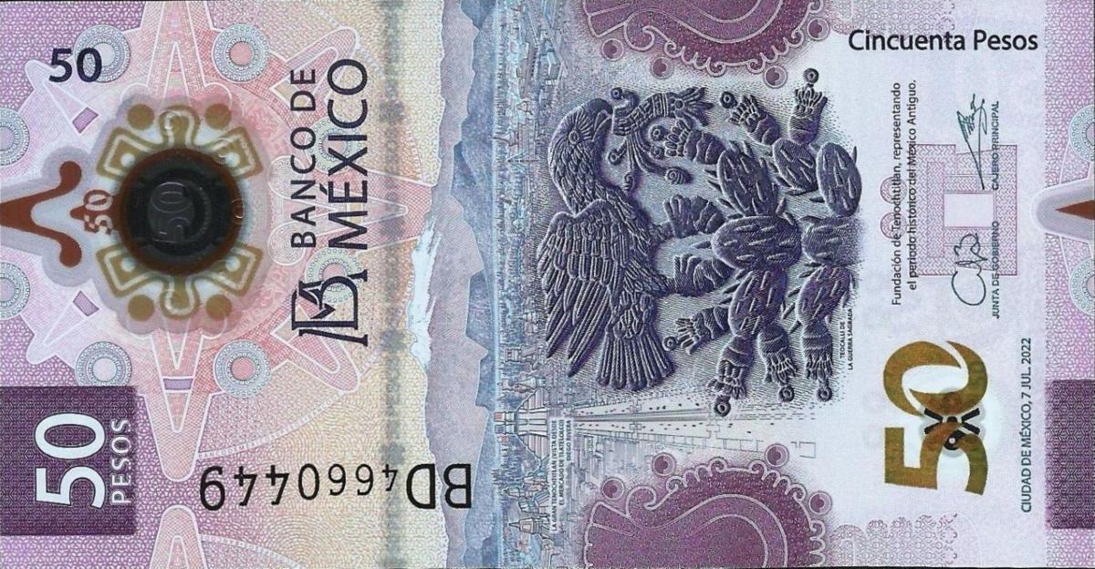 Back of Mexico p130Ab: 50 Pesos from 2022