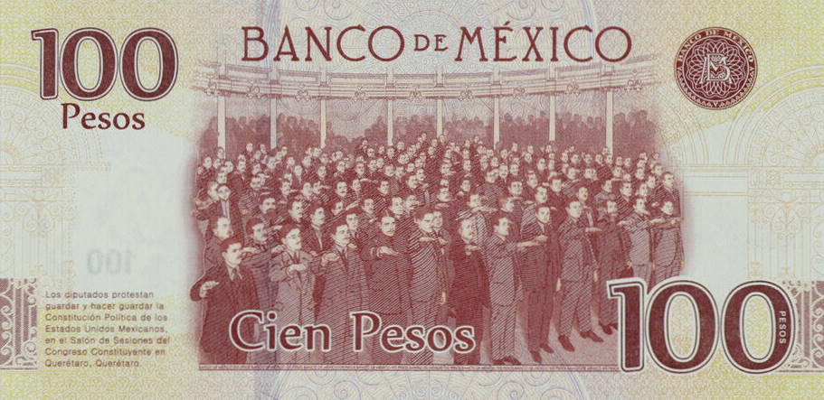 Back of Mexico p130b: 100 Pesos from 2016