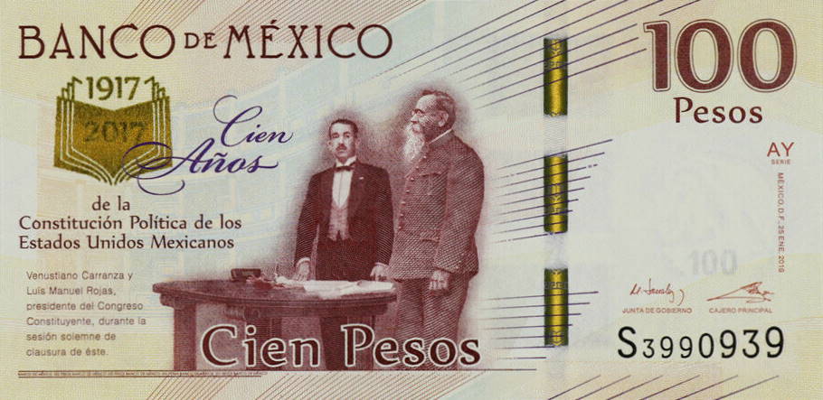 Front of Mexico p130b: 100 Pesos from 2016