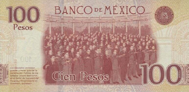 Back of Mexico p130c: 100 Pesos from 2016