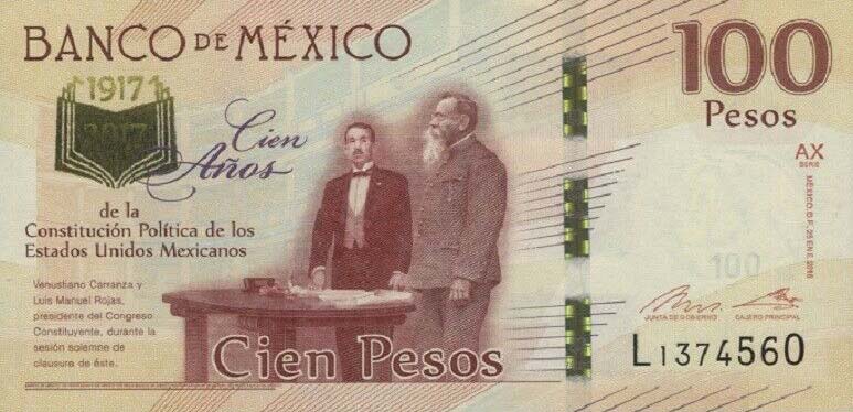 Front of Mexico p130c: 100 Pesos from 2016