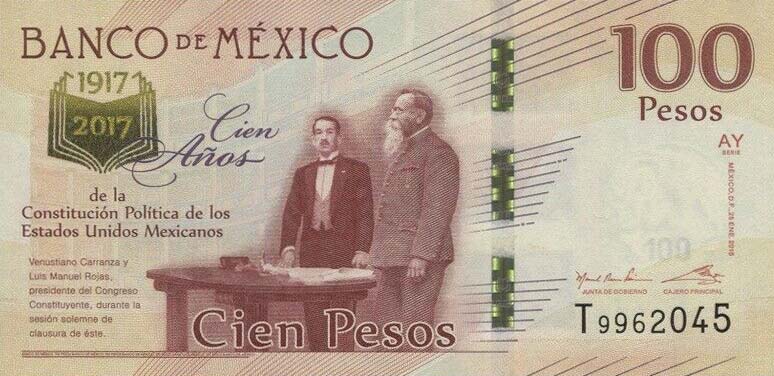 Front of Mexico p130d: 100 Pesos from 2016