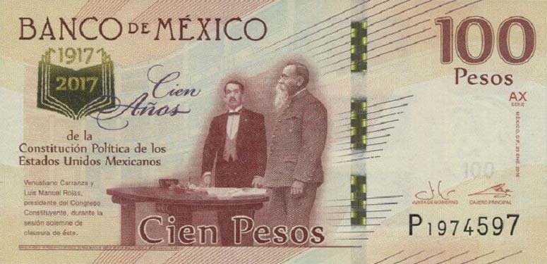 Front of Mexico p130e: 100 Pesos from 2016