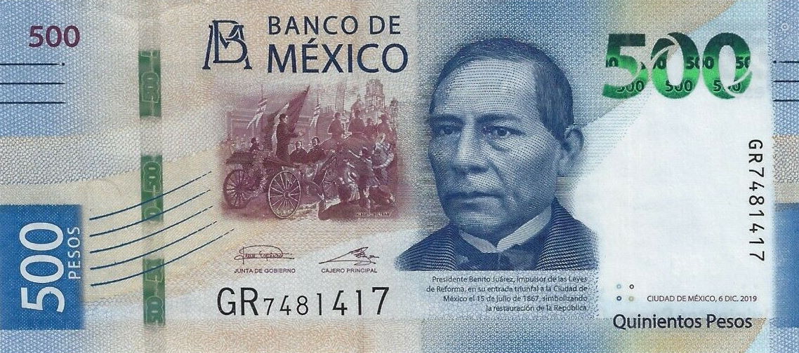 Front of Mexico p133c: 500 Pesos from 2019