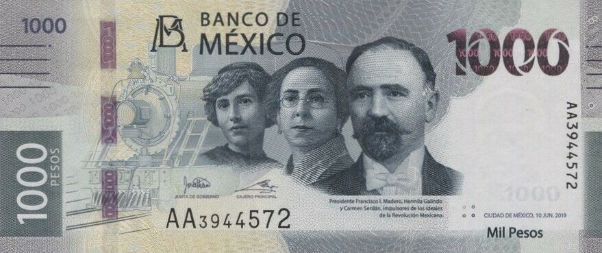 Front of Mexico p134a: 1000 Pesos from 2019