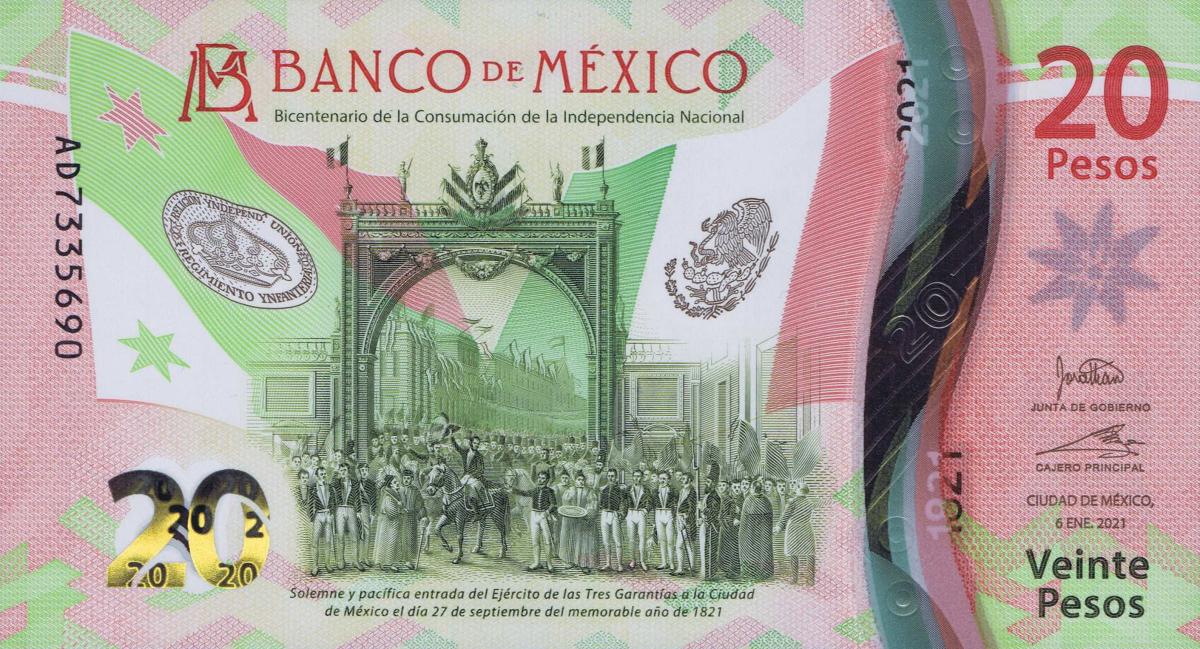 Front of Mexico p136a: 20 Pesos from 2021