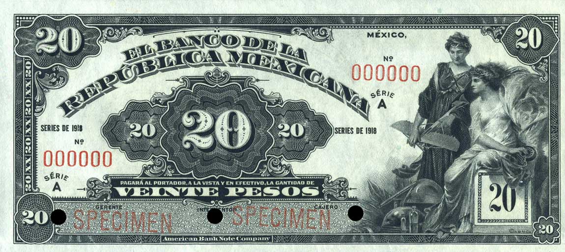 Front of Mexico p13s: 20 Pesos from 1918