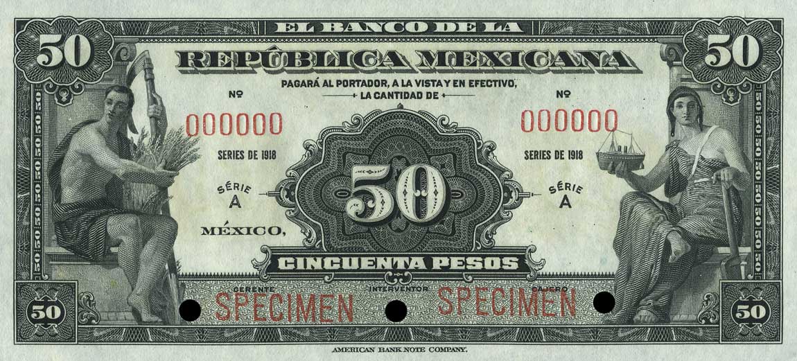 Front of Mexico p14s: 50 Pesos from 1918