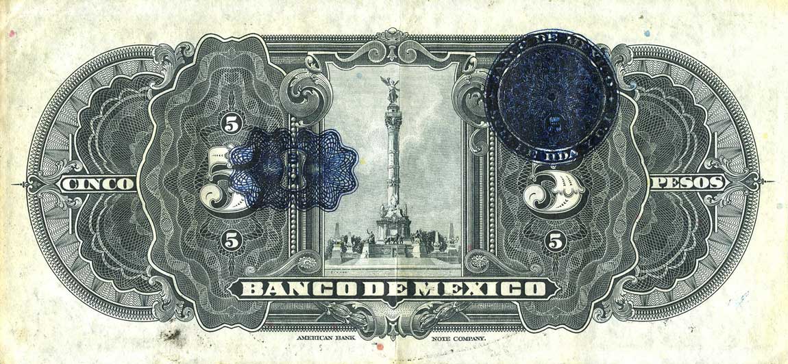Back of Mexico p21h: 5 Pesos from 1925