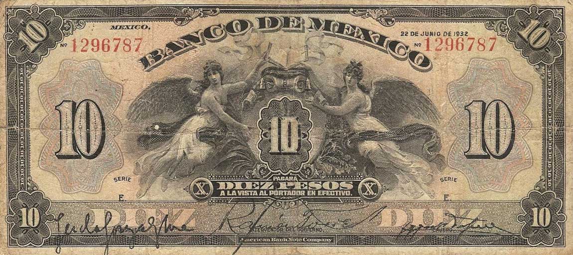 Front of Mexico p22d: 10 Pesos from 1932