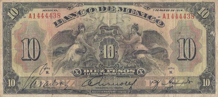 Front of Mexico p22g: 10 Pesos from 1934