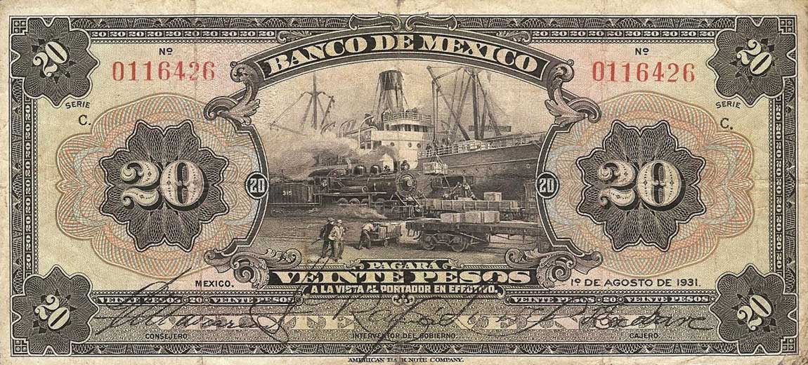 Front of Mexico p23b: 20 Pesos from 1931