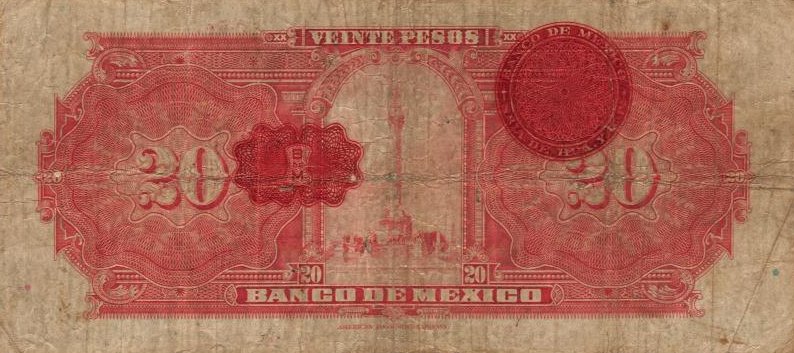 Back of Mexico p23g: 20 Pesos from 1934