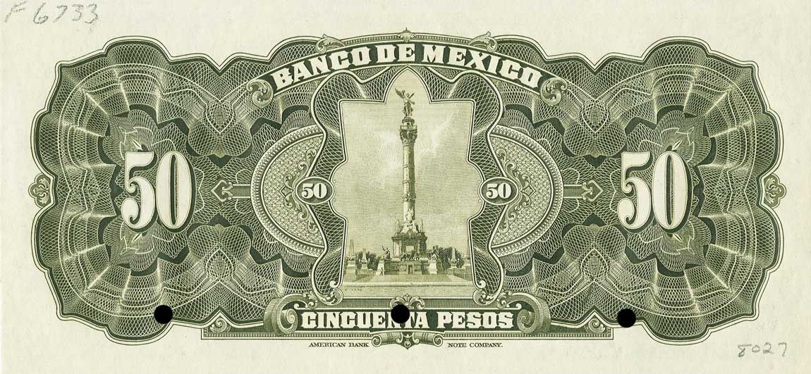 Back of Mexico p24s: 50 Pesos from 1925
