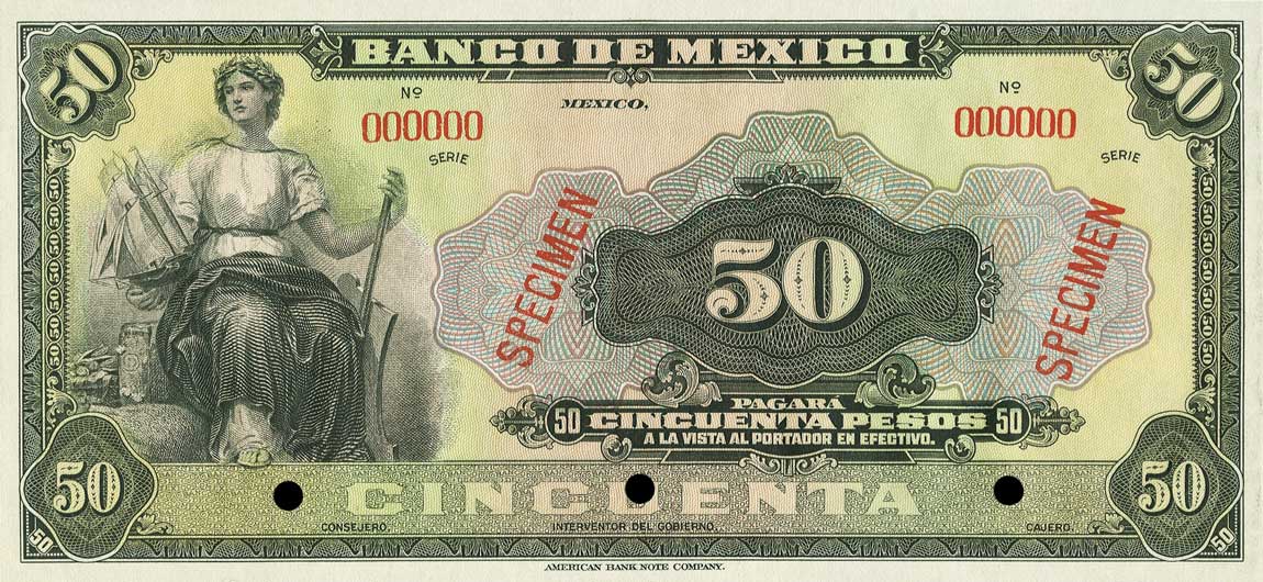 Front of Mexico p24s: 50 Pesos from 1925