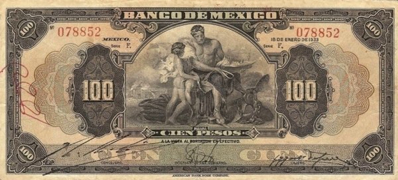 Front of Mexico p25e: 100 Pesos from 1933