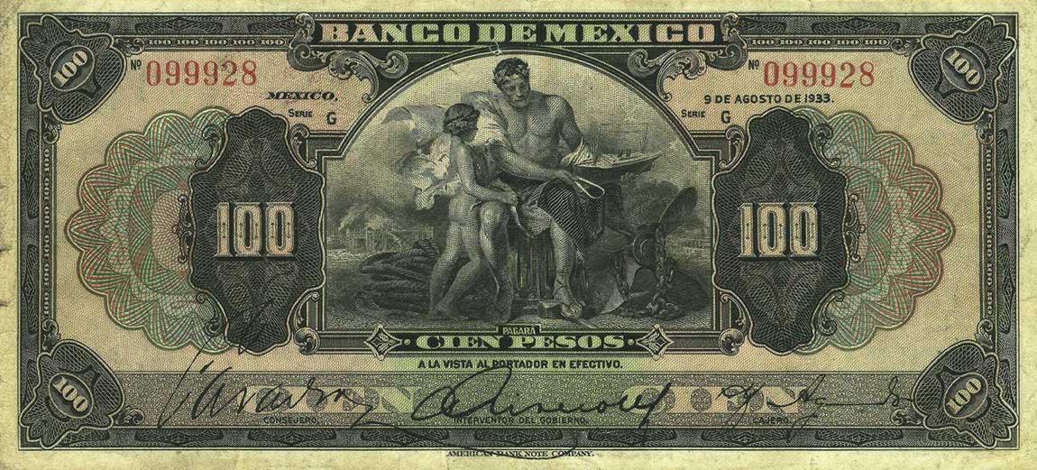 Front of Mexico p25f: 100 Pesos from 1933
