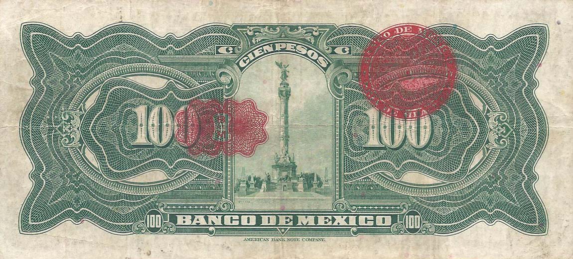 Back of Mexico p25g: 100 Pesos from 1934