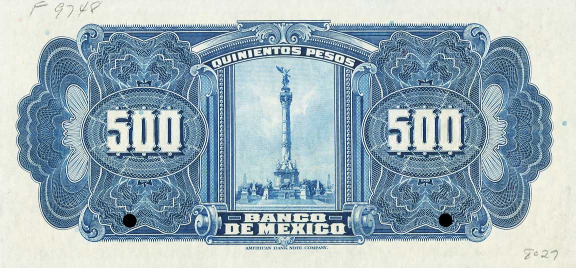 Back of Mexico p26s: 500 Pesos from 1925