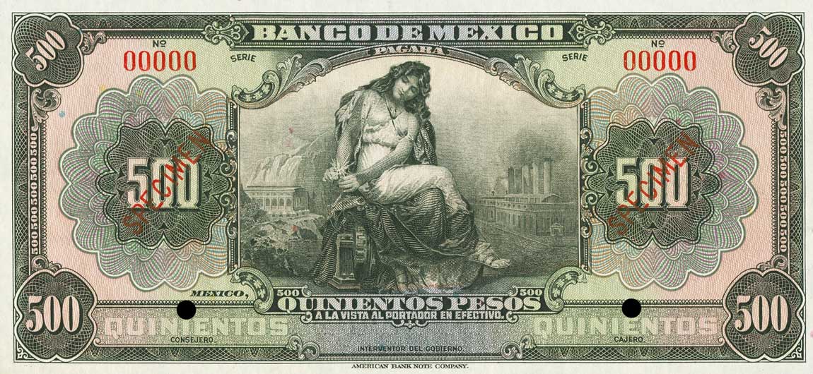 Front of Mexico p26s: 500 Pesos from 1925