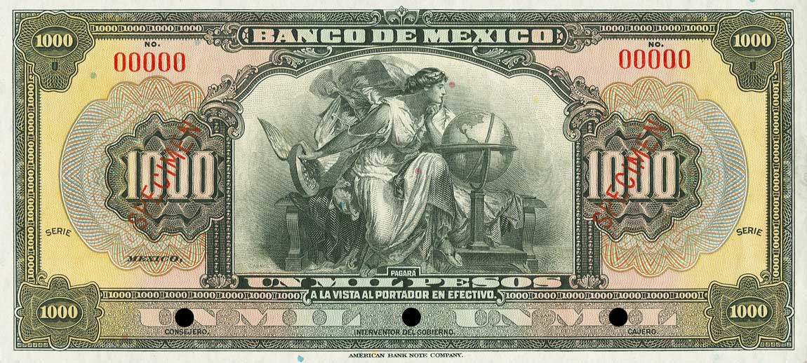 Front of Mexico p27s: 1000 Pesos from 1925