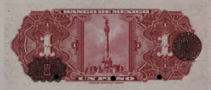 Back of Mexico p28s: 1 Peso from 1936