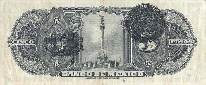 Back of Mexico p29: 5 Pesos from 1936