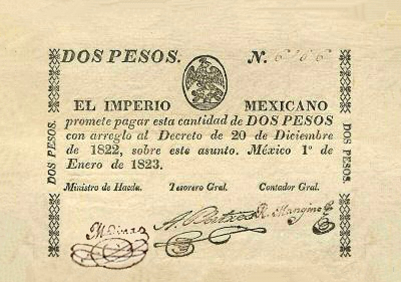 Front of Mexico p2a: 2 Pesos from 1823