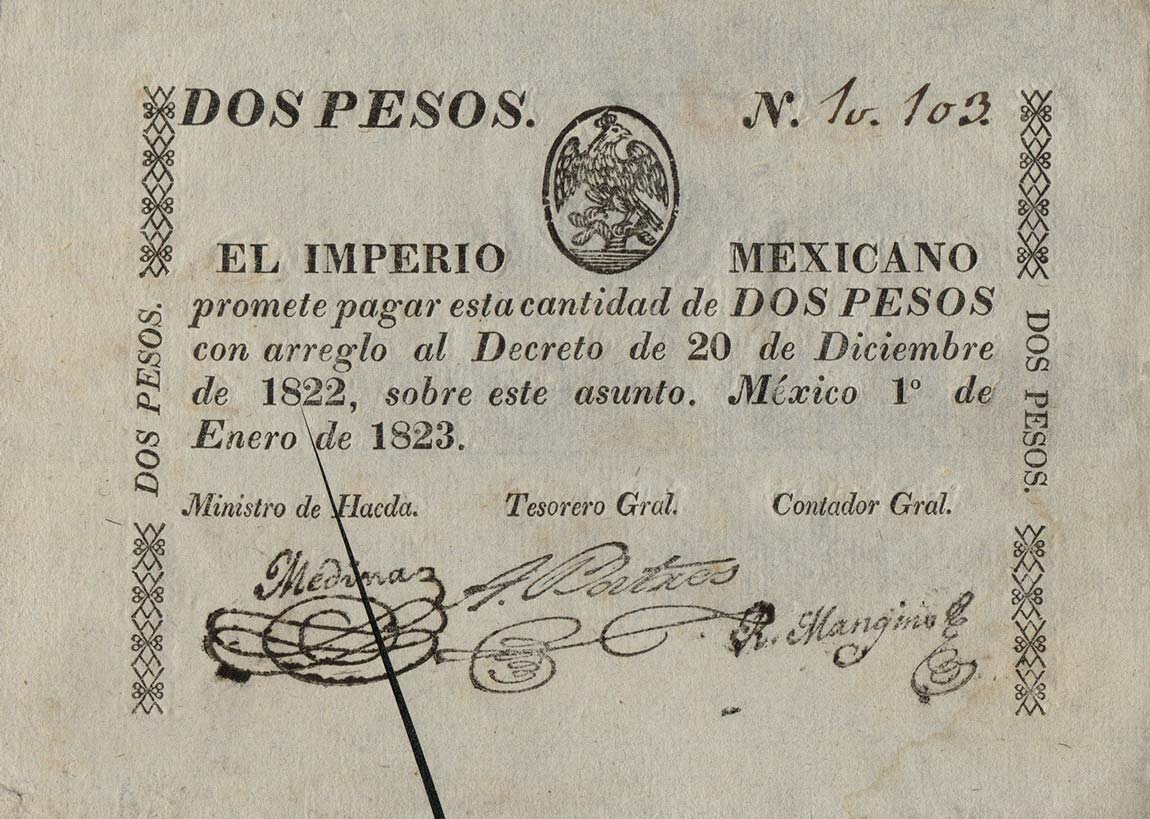 Front of Mexico p2b: 2 Pesos from 1823