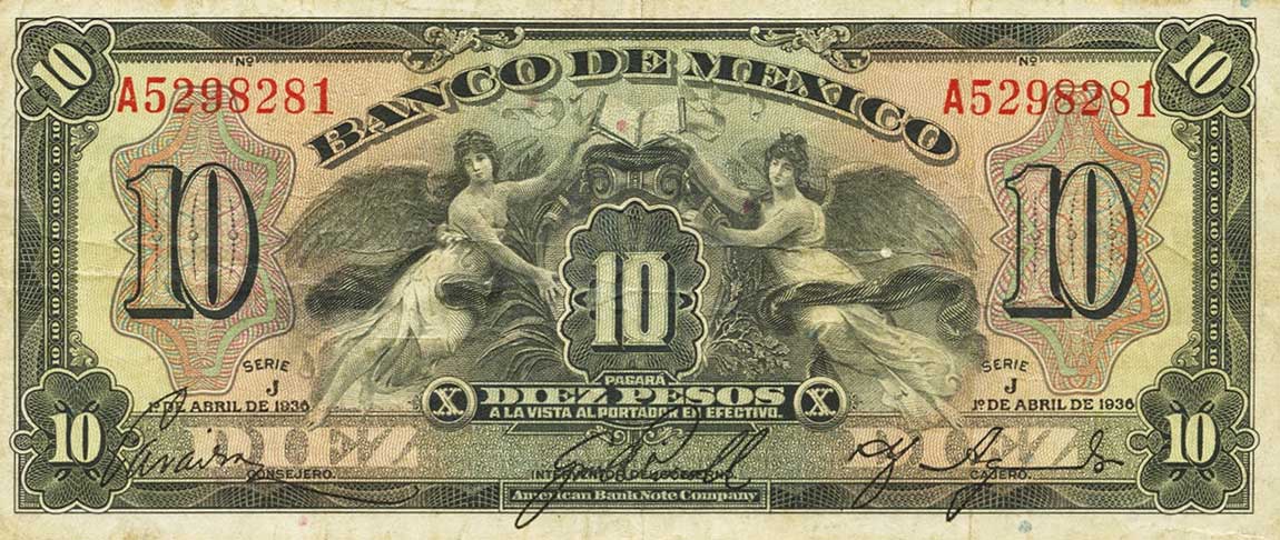 Front of Mexico p30a: 10 Pesos from 1936