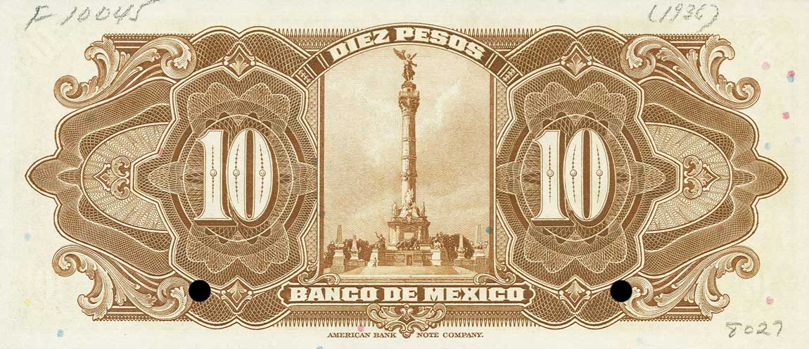 Back of Mexico p30s: 10 Pesos from 1936