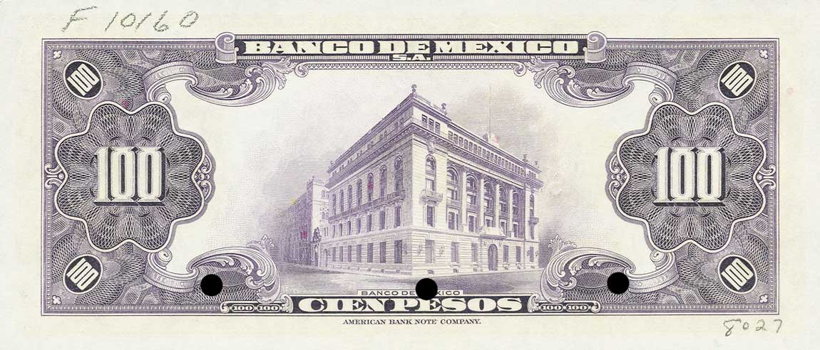 Back of Mexico p31s: 100 Pesos from 1936