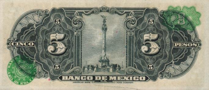 Back of Mexico p34a: 5 Pesos from 1937