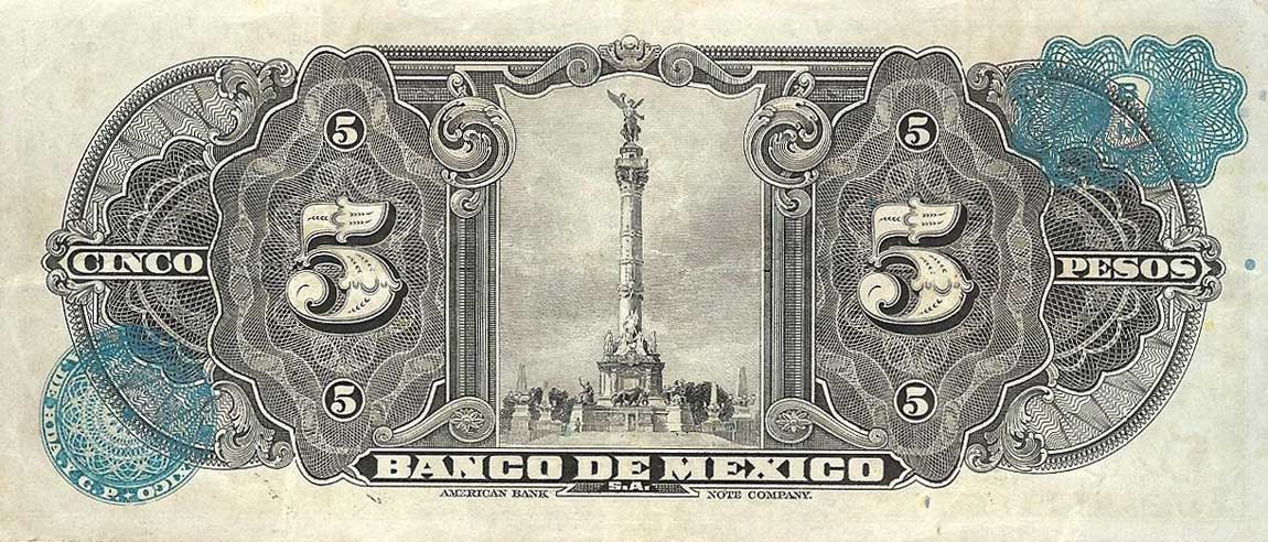 Back of Mexico p34b: 5 Pesos from 1940