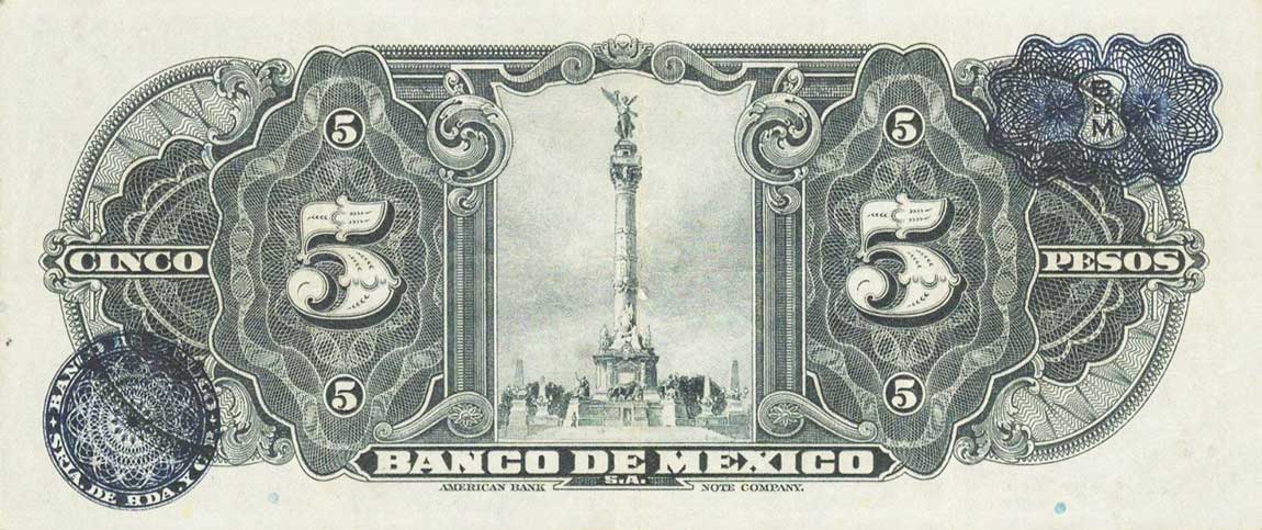 Back of Mexico p34c: 5 Pesos from 1941