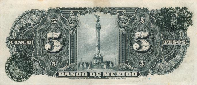 Back of Mexico p34f: 5 Pesos from 1943