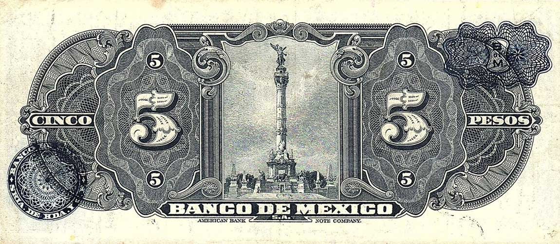 Back of Mexico p34g: 5 Pesos from 1945