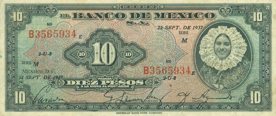 Front of Mexico p35a: 10 Pesos from 1937