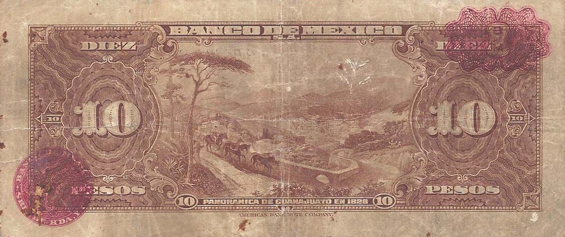 Back of Mexico p35c: 10 Pesos from 1941