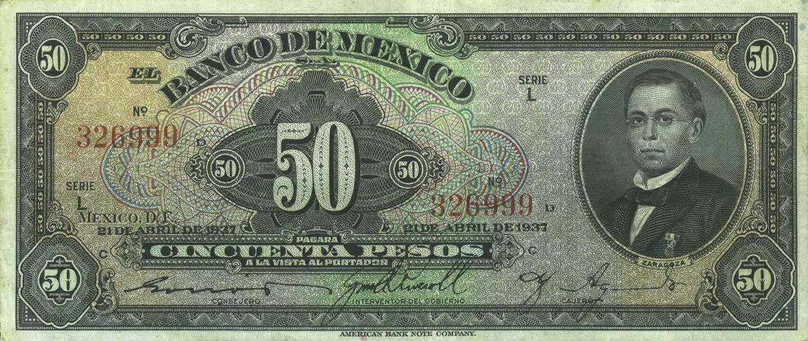 Front of Mexico p37a: 50 Pesos from 1937