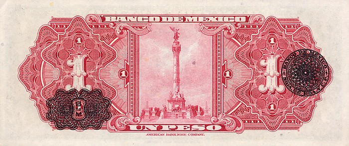 Back of Mexico p38c: 1 Peso from 1945