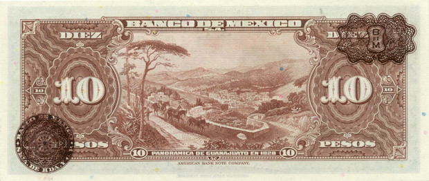 Back of Mexico p39a: 10 Pesos from 1943