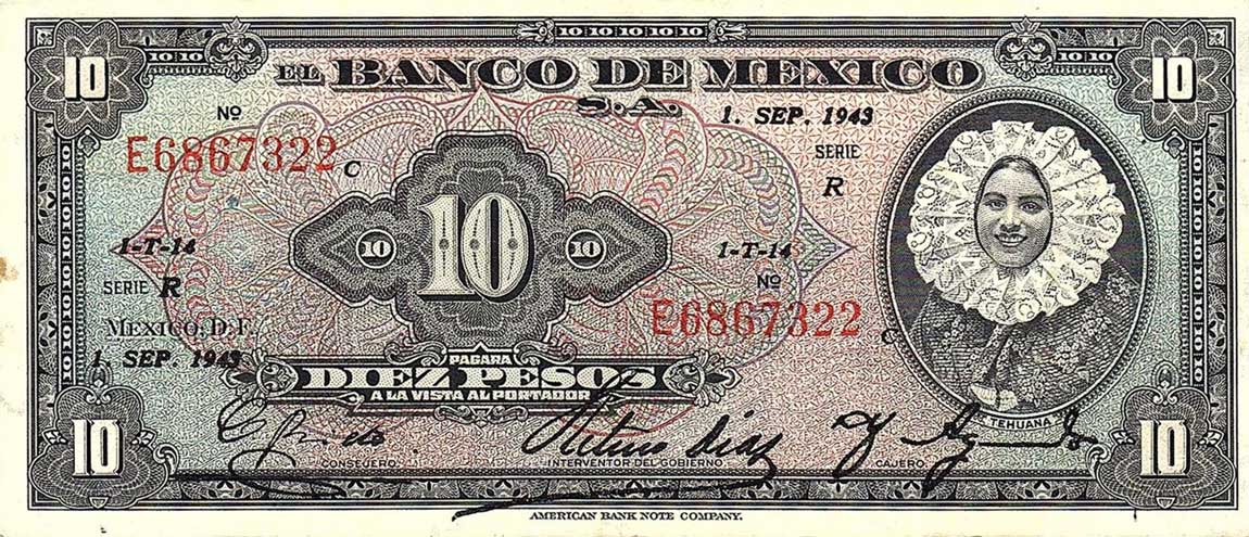 Front of Mexico p39b: 10 Pesos from 1943