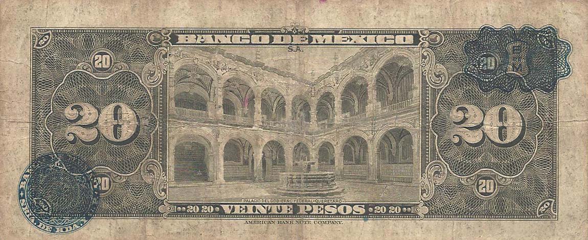 Back of Mexico p40b: 20 Pesos from 1941