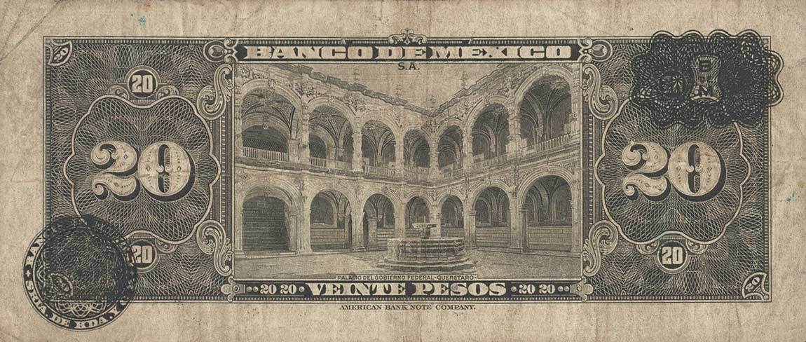 Back of Mexico p40h: 20 Pesos from 1945