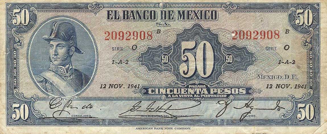 Front of Mexico p41a: 50 Pesos from 1941