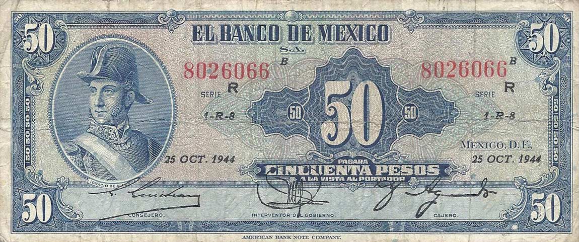 Front of Mexico p41c: 50 Pesos from 1944