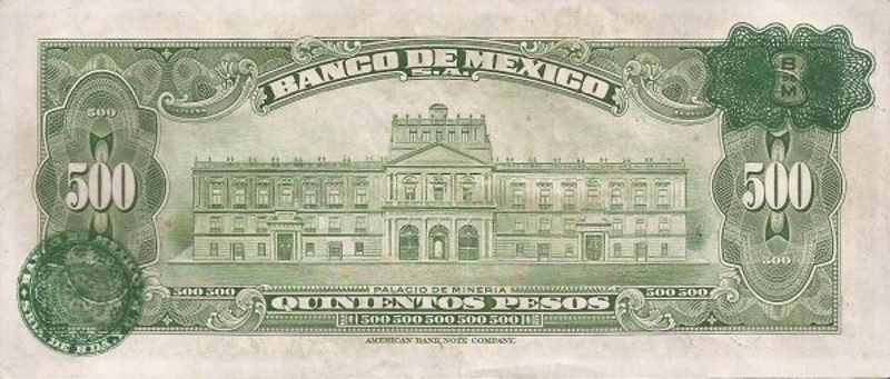 Back of Mexico p43e: 500 Pesos from 1943